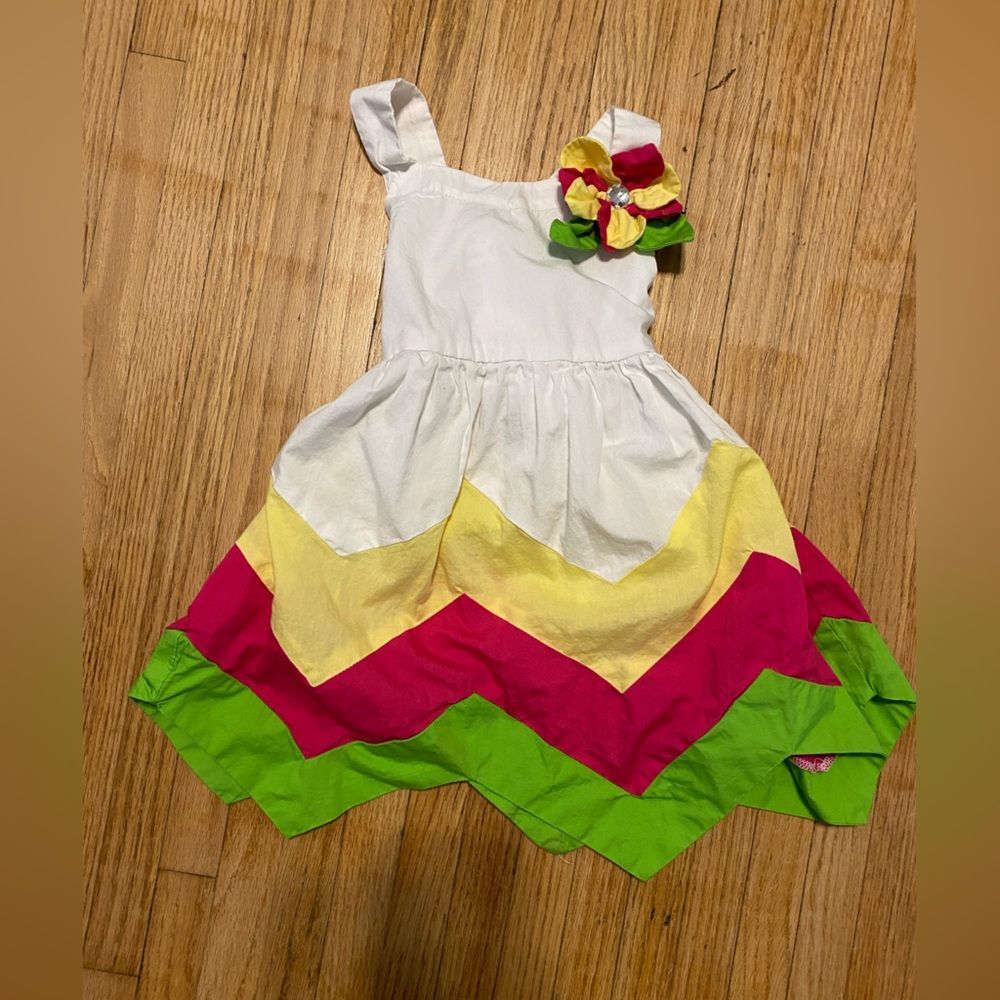NWOT Bonnie Jean 3T girl Colorful Chevron Dress White Pink Green Sleeveless